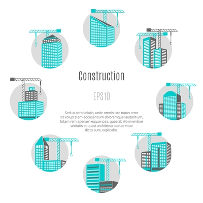 Construction concept with house and city symbols flat isolated vector illustration