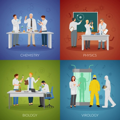 Scientist icons set with physics and virology symbols symbols flat isolated vector illustration