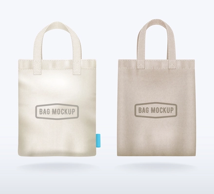 Two modern natural canvas mockup shopping bags realistic templates for sale promotion corporate identity demonstration vector illustration