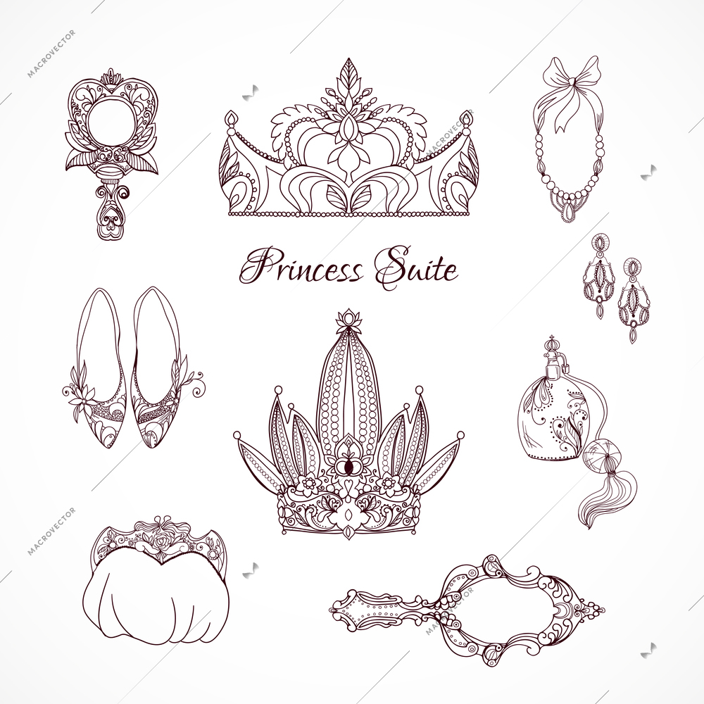 Princess design elements silhouettes vector illustration