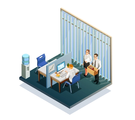 Isometric recruitment people working at office 3d vector illustration