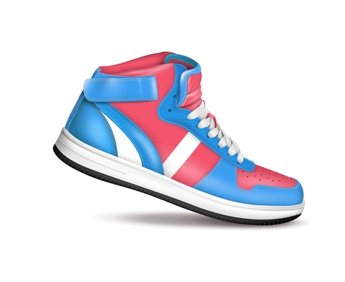Fashion sport sneaker in red and blue colors on white background realistic vector illustration