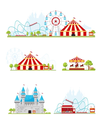 Colored and isolated amusement park banner or bookmark set on white background vector illustration