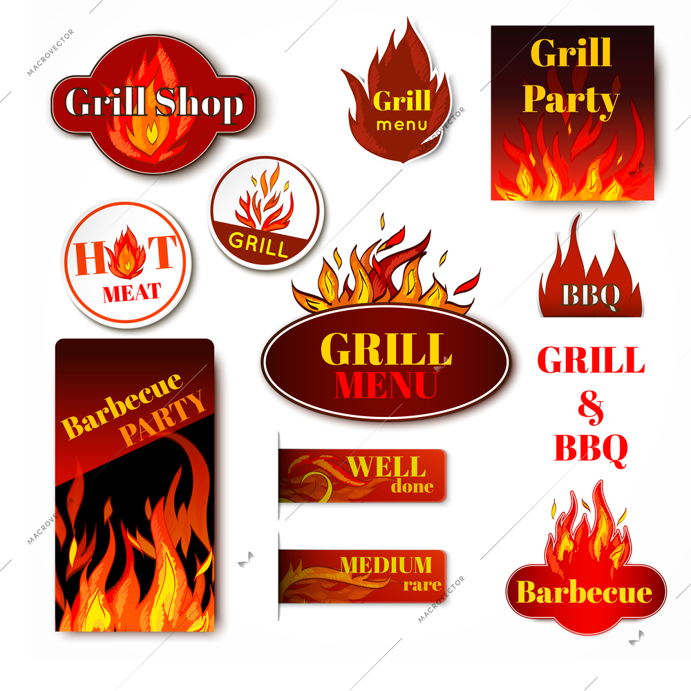 Hot price fire flame paper sale discount promotion labels badges and tags isolated vector illustration