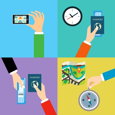 Business hands gestures travel design elements isolated vector illustration