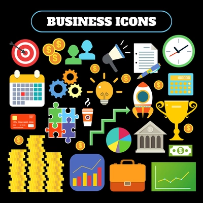 Business icons set of target money megaphone clock bank award vector illustration