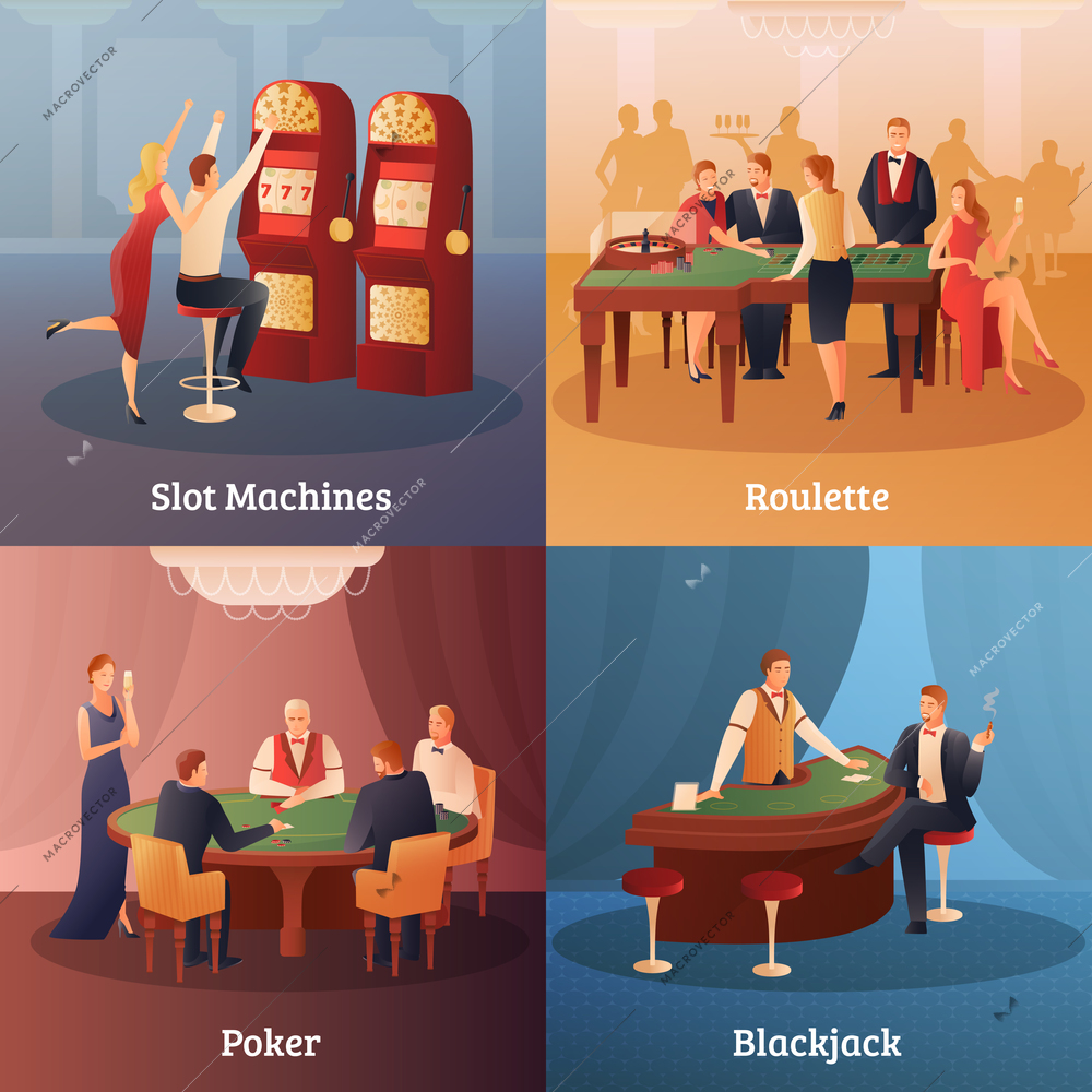 Casino and gambling concept icons set with roulette symbols flat isolated vector illustration