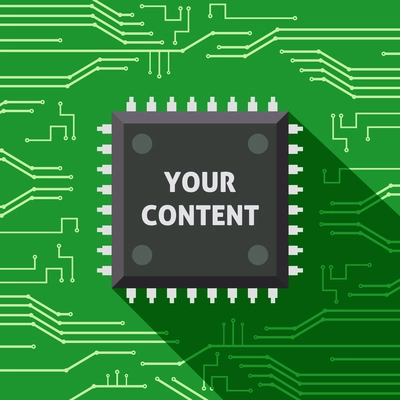 Your content microchip computer electronics cpu flat background vector illustration