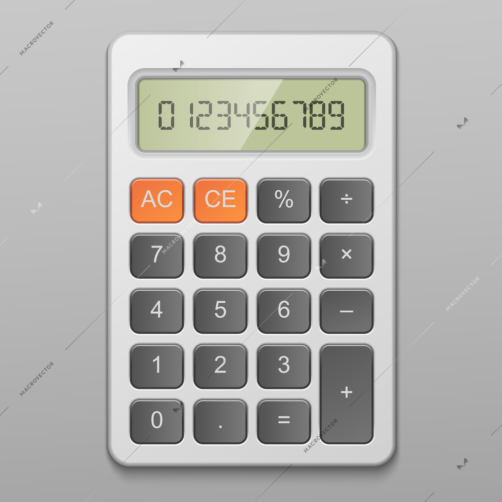 Realistic digital calculator item vector illustration isolated