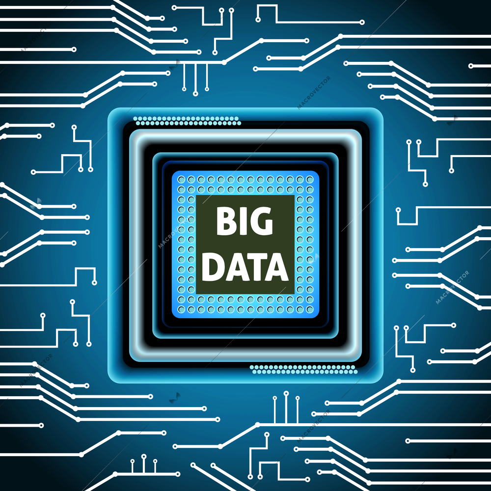 Big data microchip computer electronics cpu background vector illustration