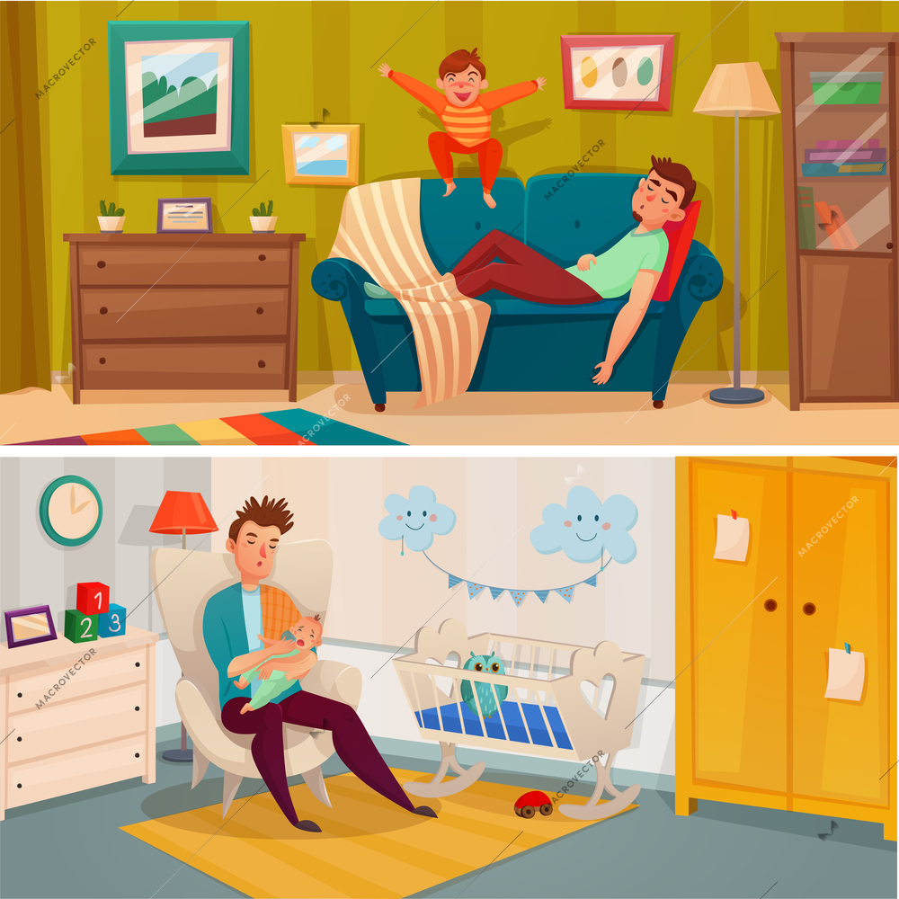 Two horizontal fatherhood banner set with what the parent treats the child concept vector illustration