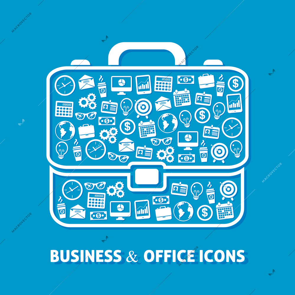 Briefcase office business concept of clock coffee  money globe icons vector illustration