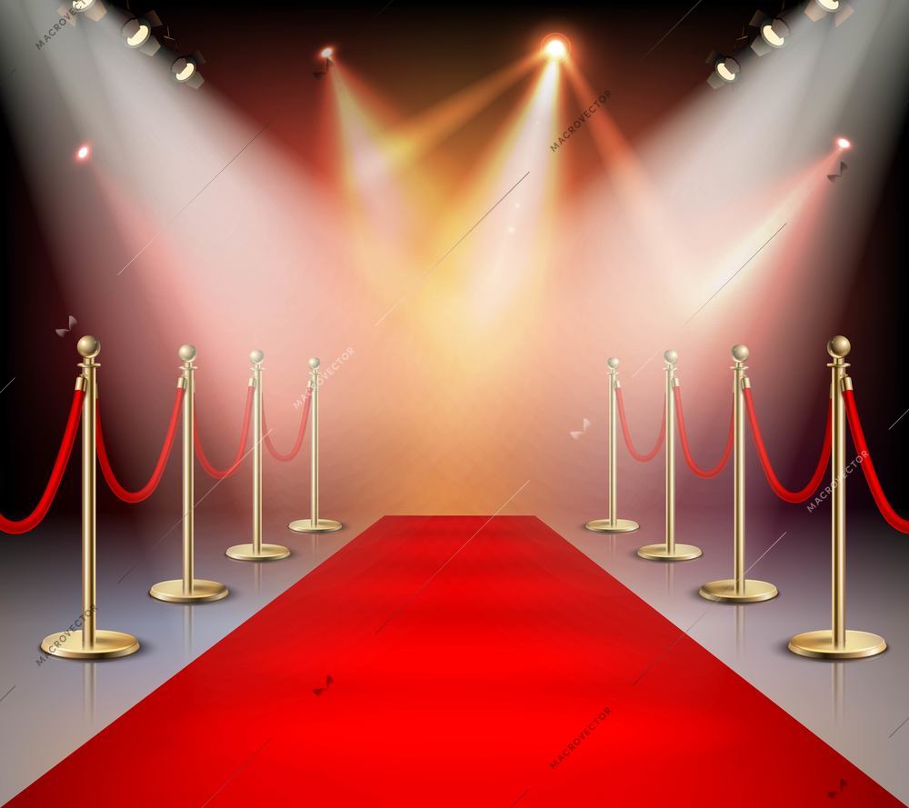 Realistic red carpet in illumination composition event or award ceremony for the stars vector illustration