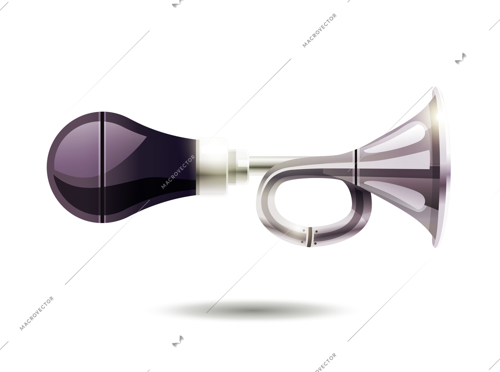 Pneumatic car horn in vintage style with compressor in pear view on white background isolated vector illustration