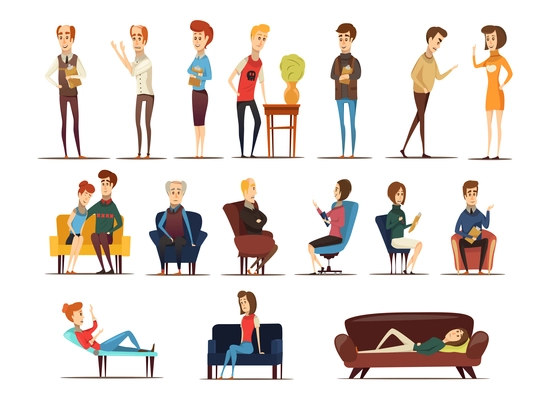 Visit to psychologist set of specialists and persons needing in advice including family couple isolated vector illustration