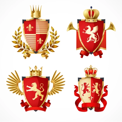 Heraldic coat of arms on shields realistic set isolated vector illustration