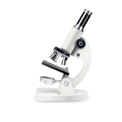 White gloss realistic microscope composition with some iron shining parts on white background vector illustration