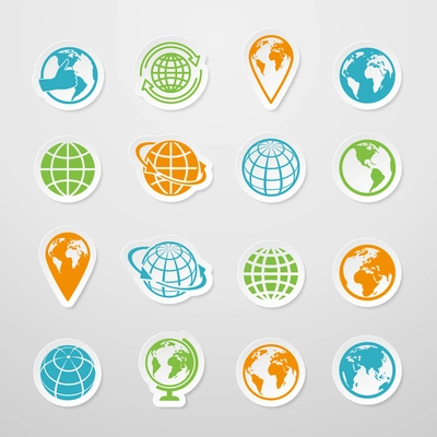 Sticker globe earth world map symbol icons set vector illustration