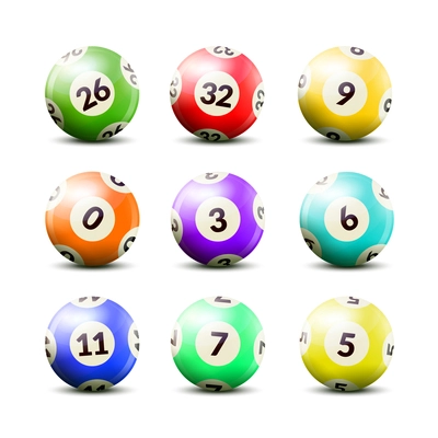 Lottery number balls set of nine isolated realistic images of balls for drawing machine with shadows vector illustration