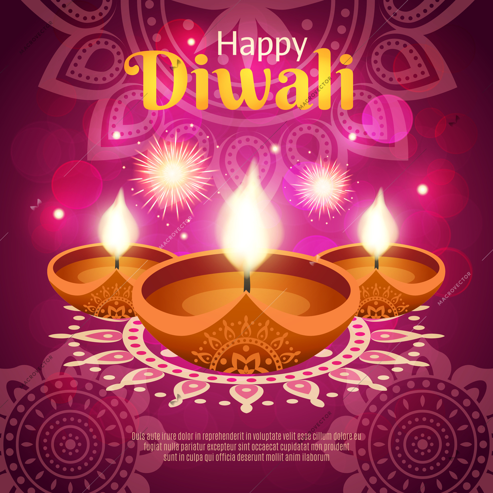 Happy diwali indian traditional festival of lights realistic vector illustration