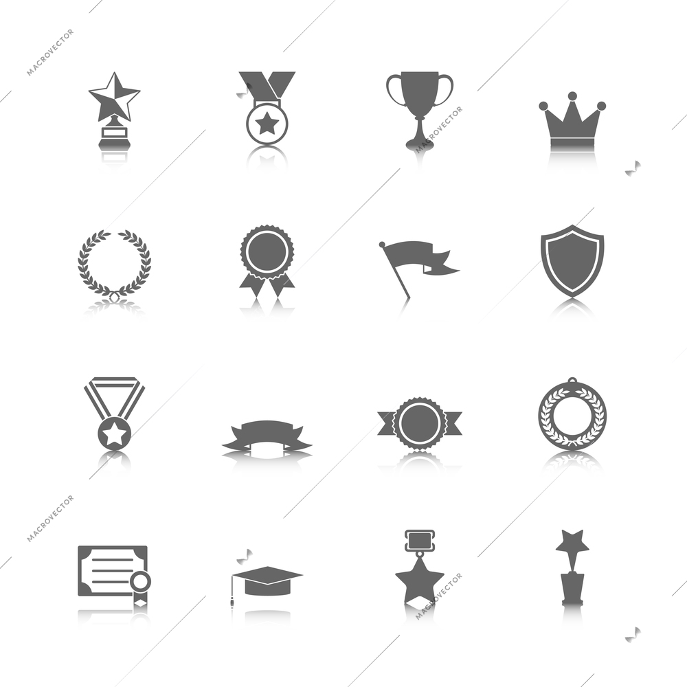 Award icons set of trophy medal winner prize champion cup isolated vector illustration