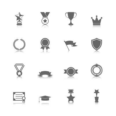 Award icons set of trophy medal winner prize champion cup isolated vector illustration