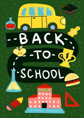 Colored back to school poster background with childrens drawing on a school theme vector illustration