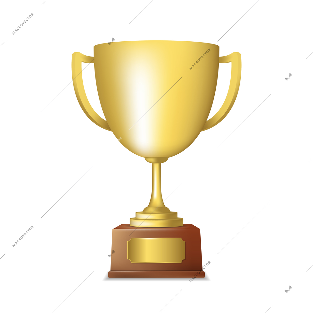 Golden metallic trophy cup first place winner award isolated vector illustration