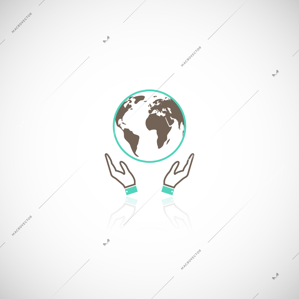 Global eco earth human collective support emblem logo pictogram with hands graphic reflection vector illustration