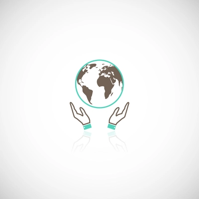 Global eco earth human collective support emblem logo pictogram with hands graphic reflection vector illustration