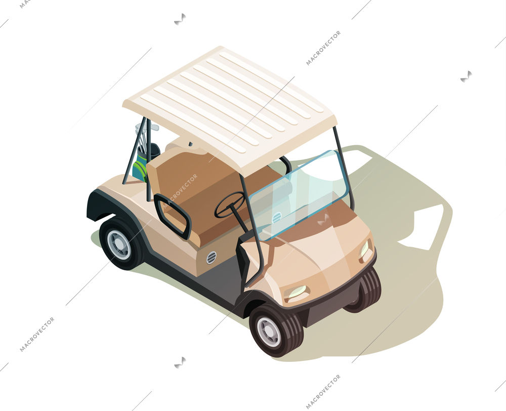 Golf isometric icon composition with realistic buggy vehicle with no passengers on blank background with shadow vector illustration