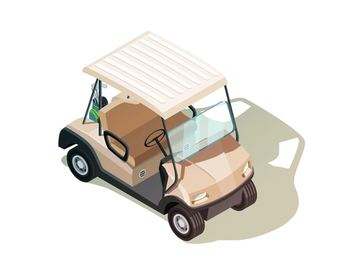 Golf isometric icon composition with realistic buggy vehicle with no passengers on blank background with shadow vector illustration