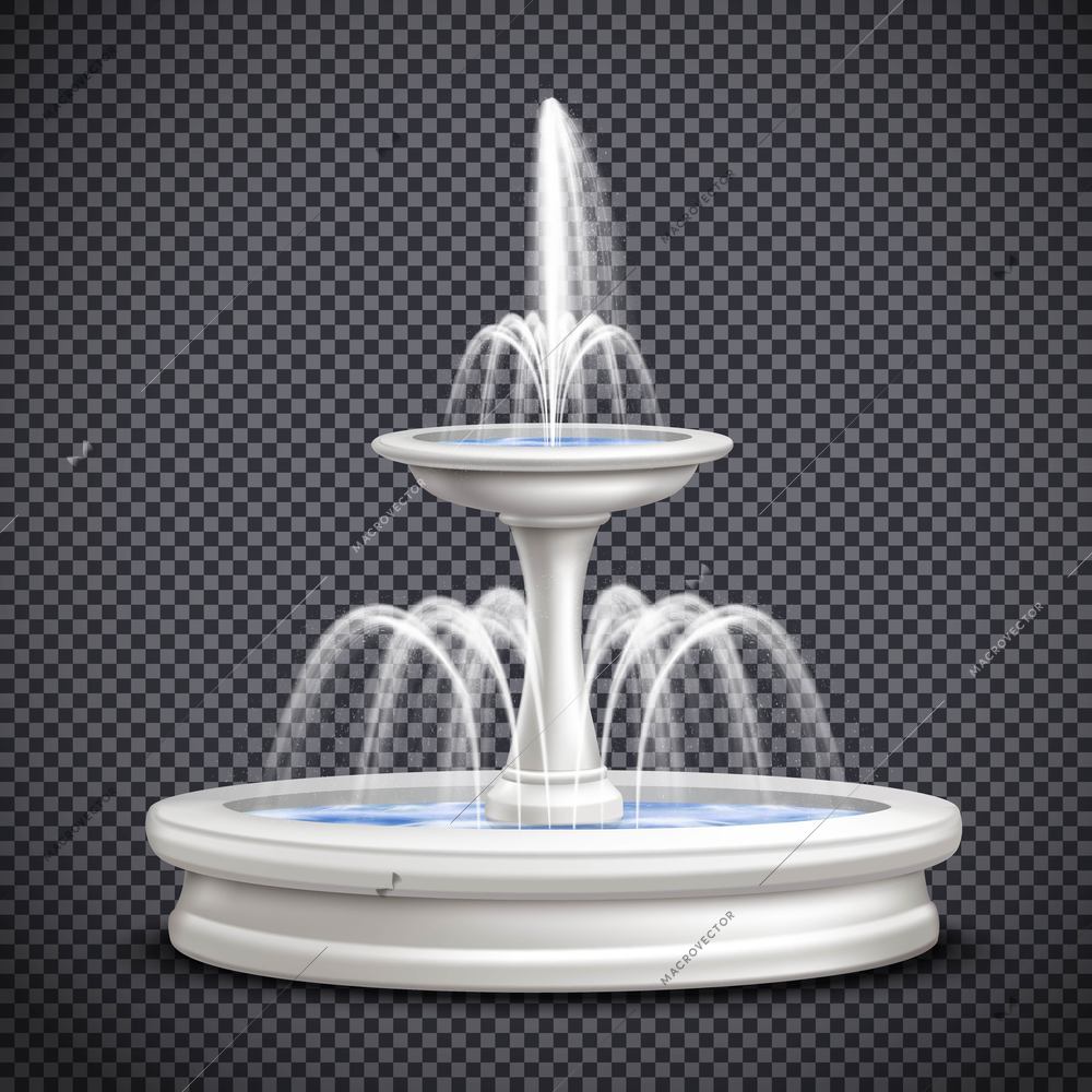 Colored fountains realistic isolated transparent composition with water splashes for site design vector illustration