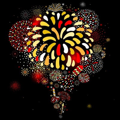 Festive multicolored radial firework explosion sparkling pattern on black background holiday celebration party abstract vector illustration