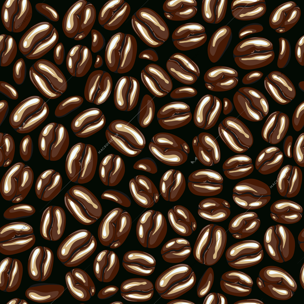 Brown coffee beans dark roasted grain seamless pattern vector illustration