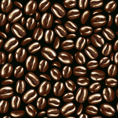 Brown coffee beans dark roasted grain seamless pattern vector illustration