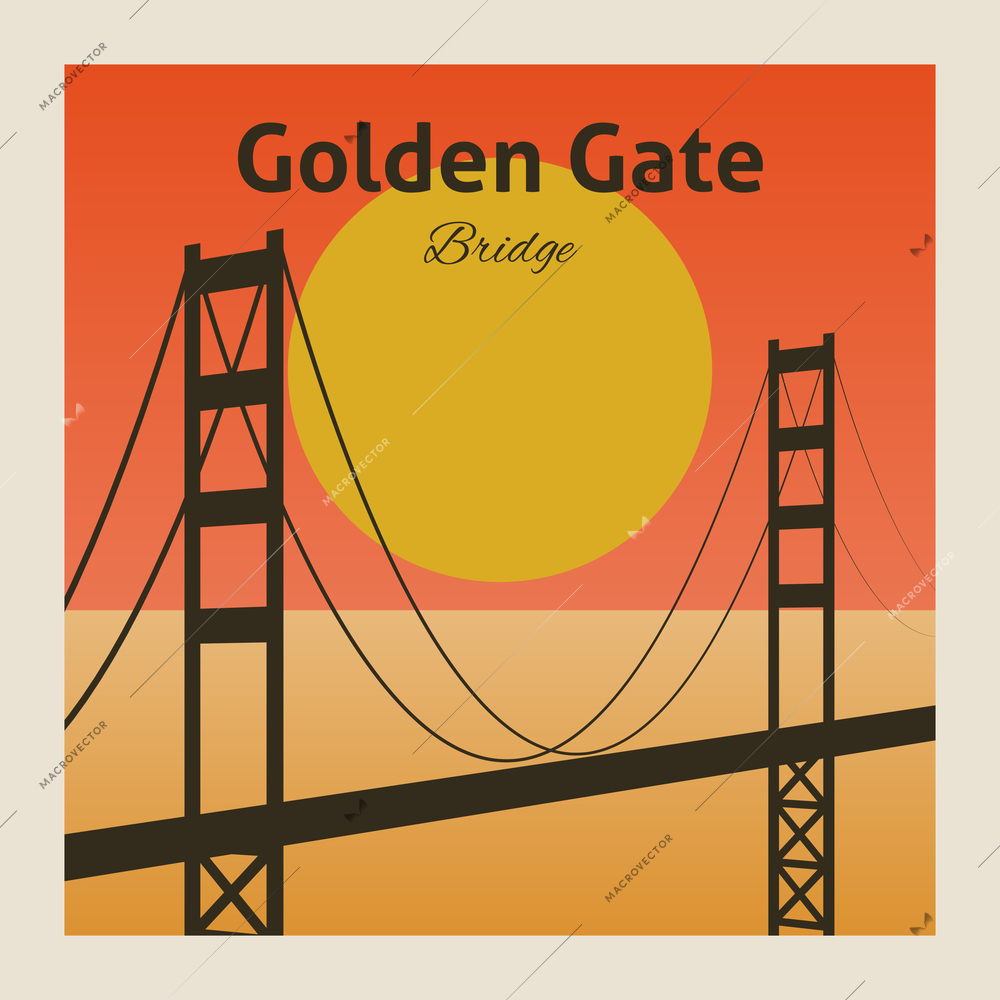 Golden gate san francisco bay california poster vector illustration