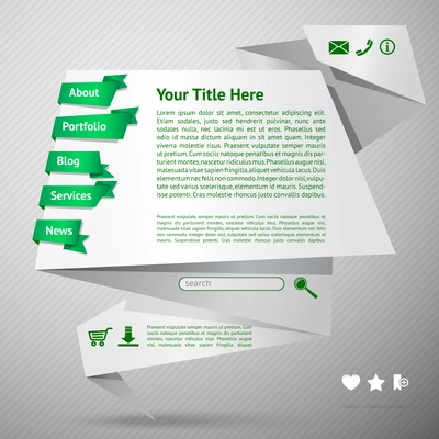 Origami paper website page design template with menu services and buttons vector illustration