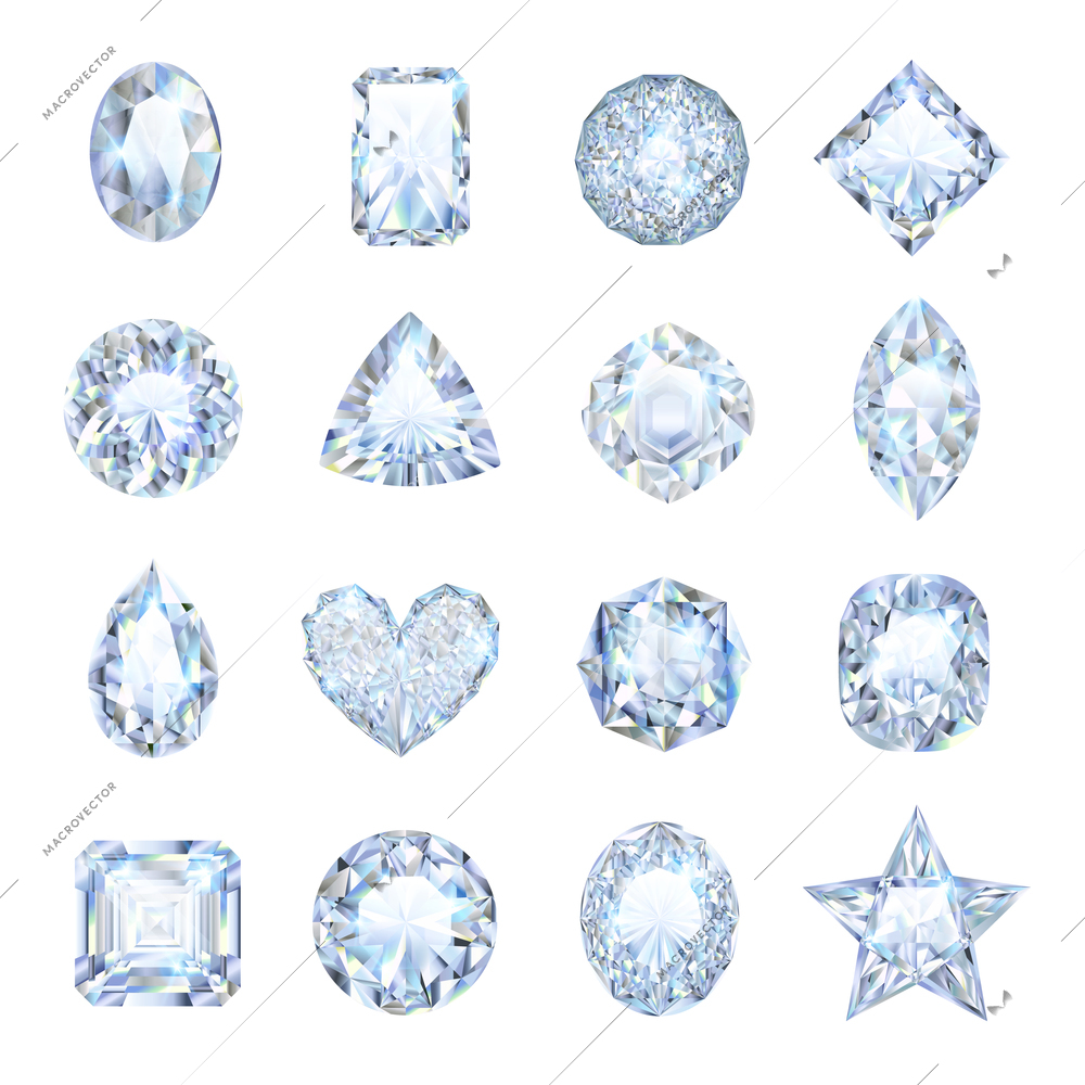 Realistic gemstones icons set with different shape isolated vector illustration