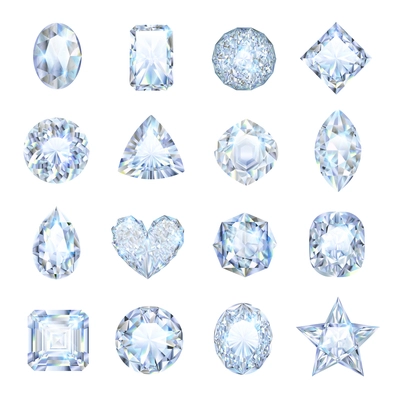 Realistic gemstones icons set with different shape isolated vector illustration