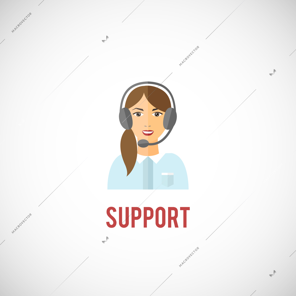 Customer technical support interactive service representative young woman with headphone emblem icon vector illustration