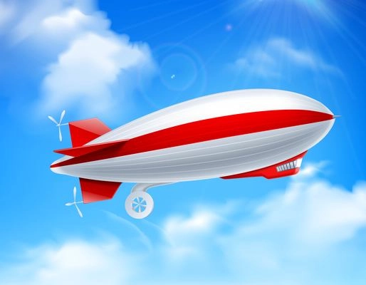Colored and realistic zeppelin on sky composition with big dirigible in the sky vector illustration