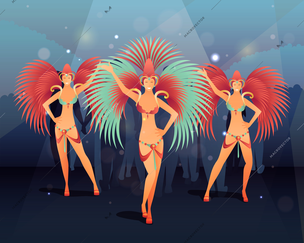 Rio carnival party with dancing people flat gradient vector illustration