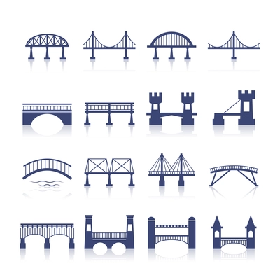 Bridge architecture city landmark silhouette icon set isolated vector illustration