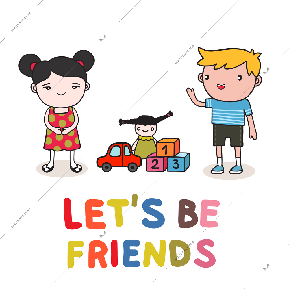 Start of cute kids friendship vector illustration isolated