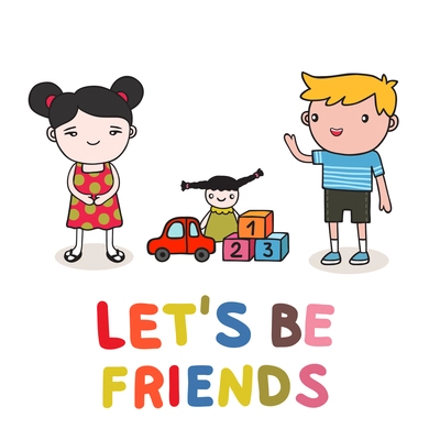 Start of cute kids friendship vector illustration isolated