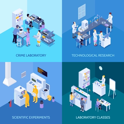 Crime laboratory, chemical practice classes, scientific experiments and technological research isometric design concept isolated vector illustration