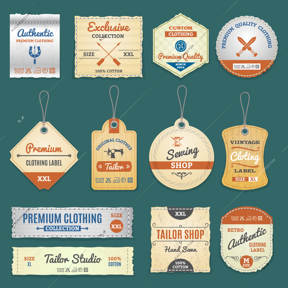 Clothing stores, sewing and tailor shop labels set isolated vector illustration