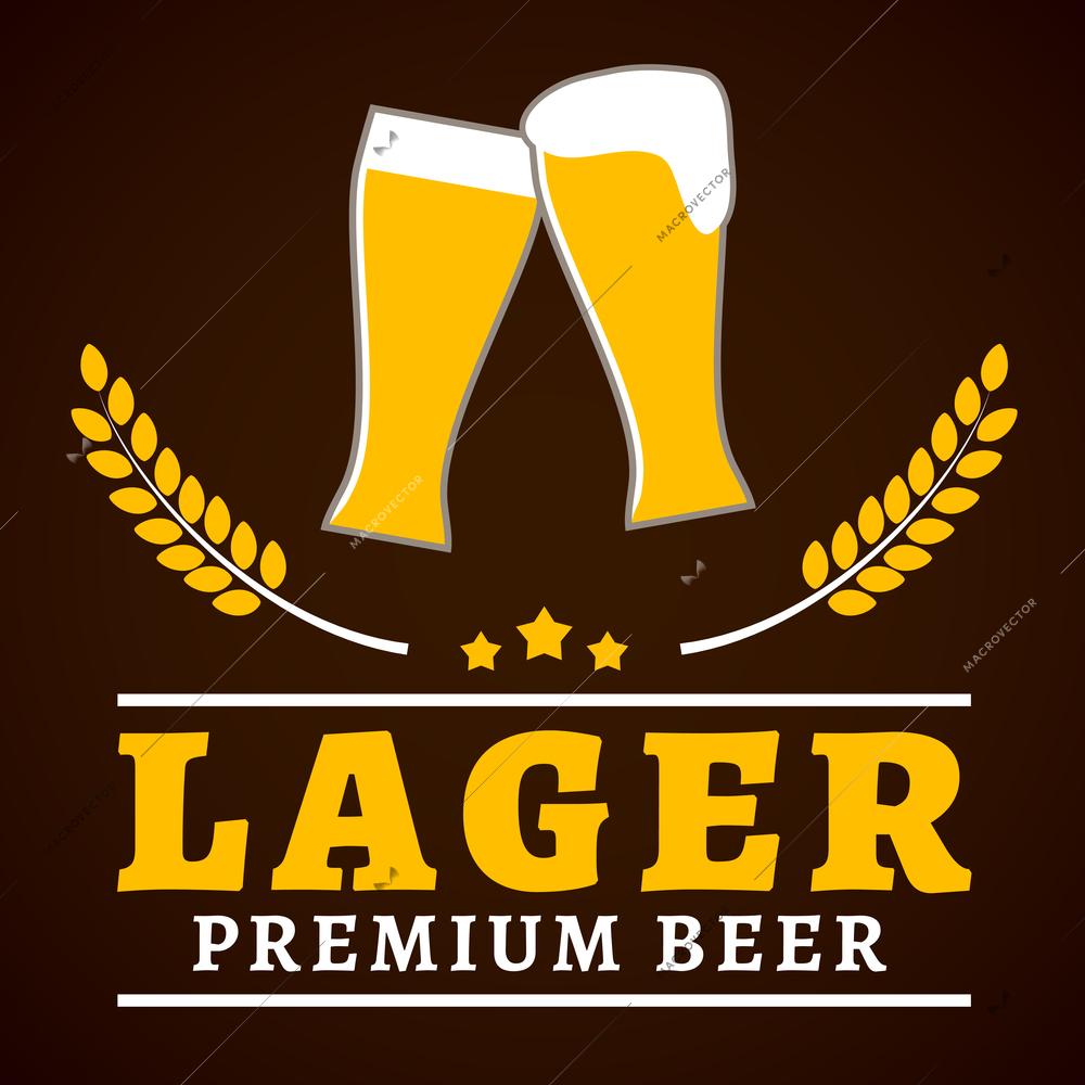 Premium lager beer glasses with foam and wheat ear poster vector illustration