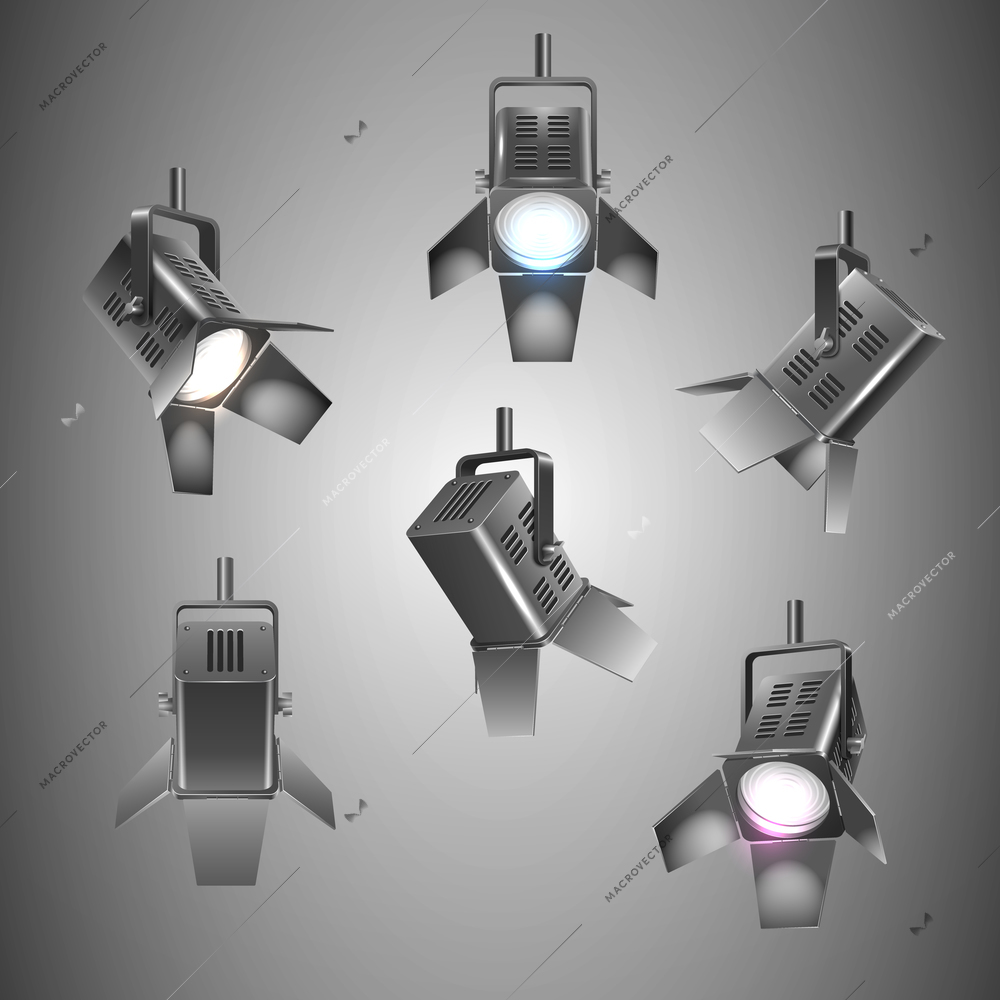 Realistic stage spotlights design elements vector illustration